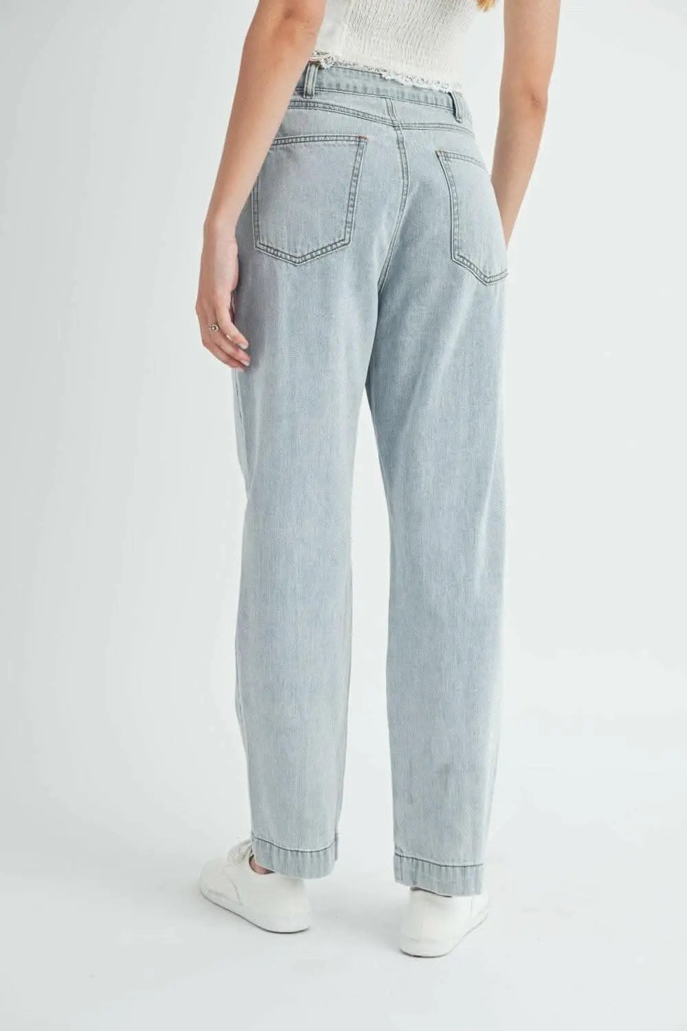 MABLE Pleated Front Detail Straight Jeans - Love Salve